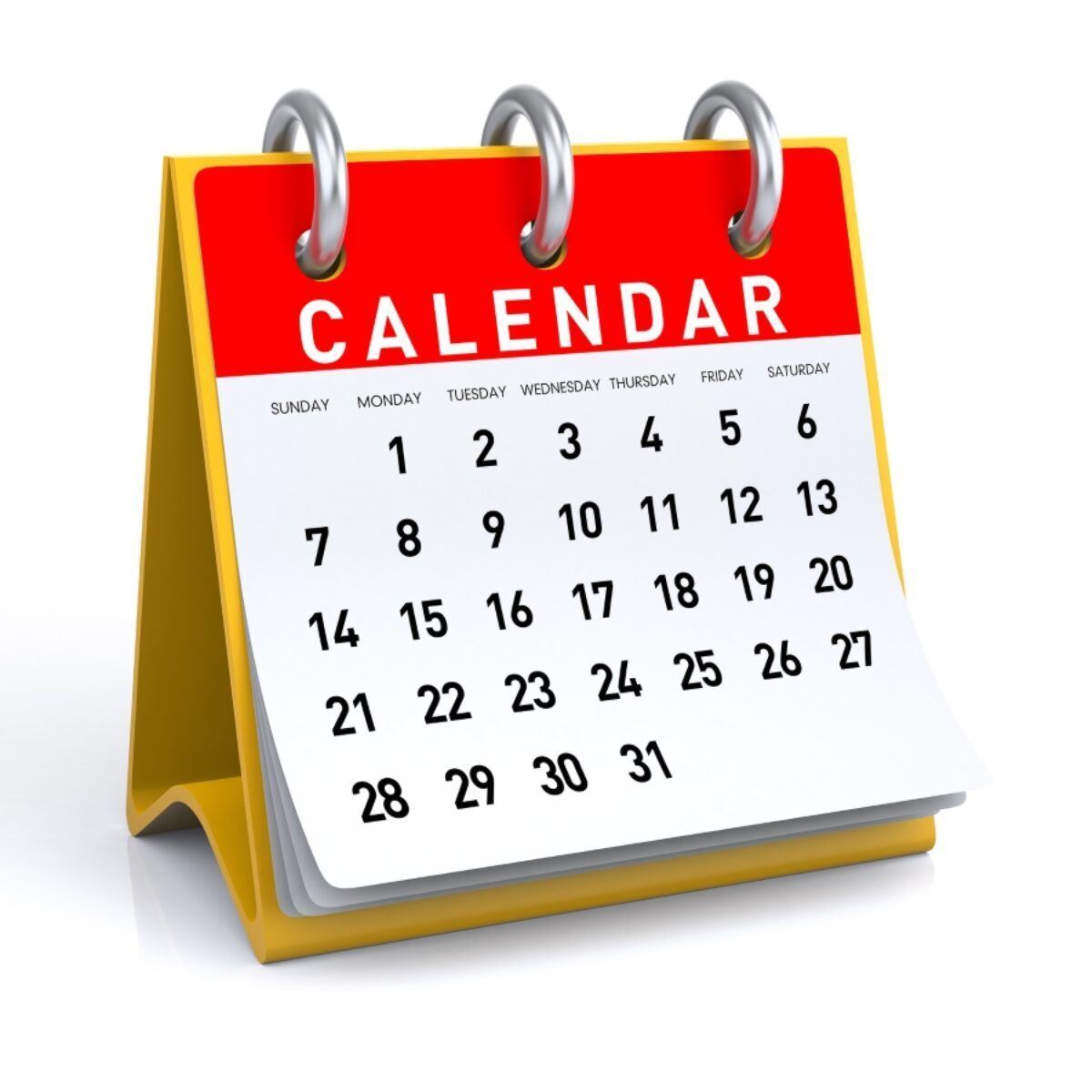  An image of a calendar with a red border and white background