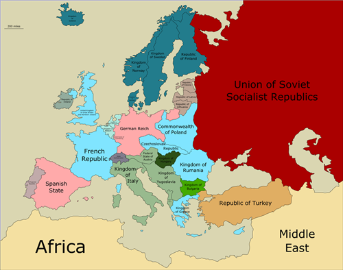 Map of Europe 1938 