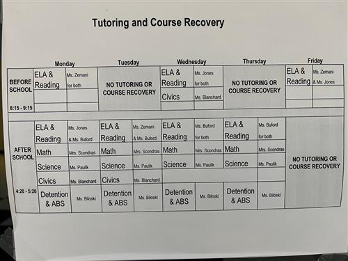 tutoring schedule