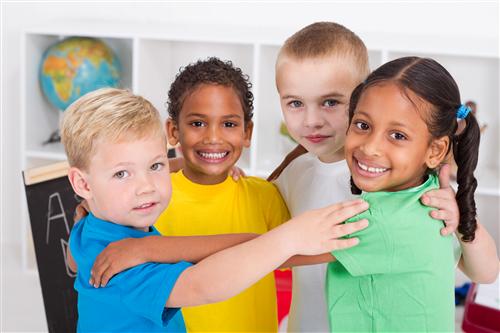 Young students hugging 