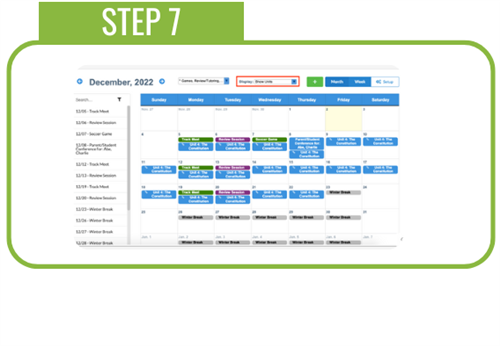 In the Display pull-down, you can also select Show Lessons or units to display information set up in the teacher's web page.