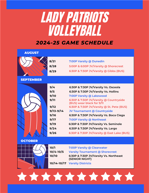 2024-25 Volleyball Schedule