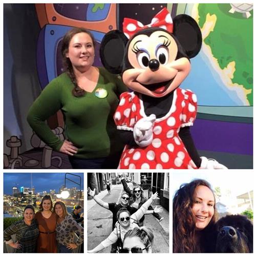 Teacher Kelly Hayes photos with Minnie Mouse, her dog and colleagues