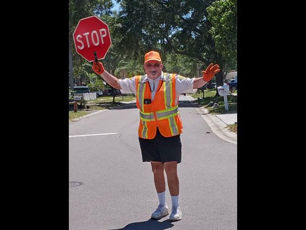 Bernie Hoff is the school crossing guard for Frontier Elementary School. Every morning and afternoon he greets the students and keeps them safe.  He is appreciated by students, parents and staff members.