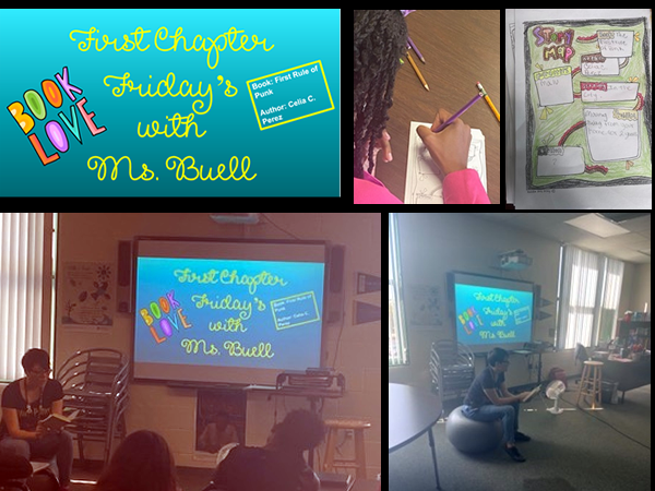 Ms. Buell at Thurgood Marshall Middle, held a 1st Chapter Friday’s with students. She comes in and reads the first chapter of a diverse high interest book to students. 