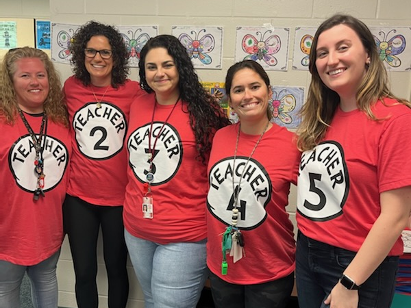 Tarpon Springs Elementary staff wore matching Thing shirts to celebrate Dr. Seuss.