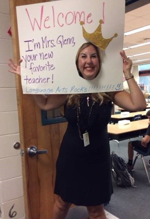 Carwise Middle teacher, Mrs.Green welcomes back students on the first day of school.