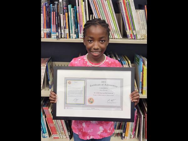 Leila G. Davis Elementary 5th Grader, Anna Brown, received a perfect score on the 4th grade Math FSA. She was celebrated during the school's ROAR Rally.