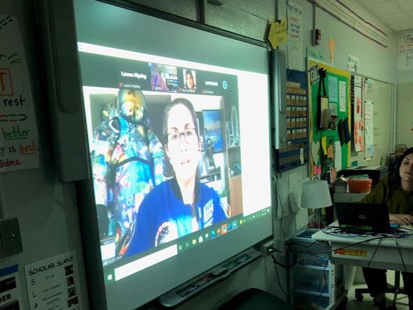 Former astronaut and former Plumb Elementary student, Nicole Stott spoke with students at Plumb Elementary for the Great American Teach-In.