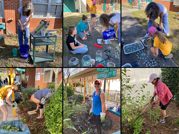 Cross Bayou Elementary Campus Beautification Day volunteers worked hard to make the campus look good.