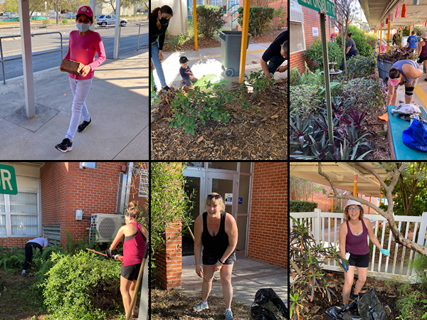 Cross Bayou Elementary volunteers trimmed, raked, planted, and mulched their way through the morning as part of Campus Beautification Day.