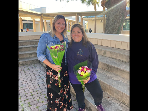 Frontier Elementary teacher for the year Kristan McCranie and support staff of the year Heather Drewett.