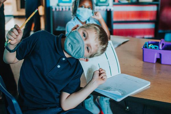 Student at Lakewood Elementary on the first day of school.