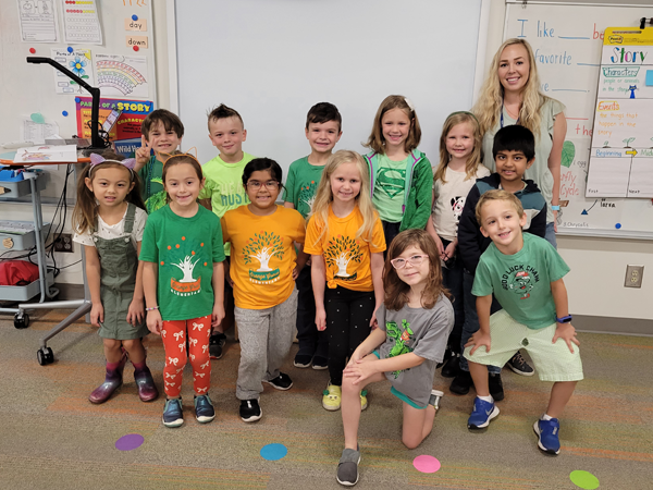 Green Out Day at Orange Grove Elementary in support of Say Something Week.