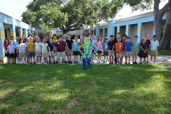 36 Pasadena Fundamental Elementary students who exceled in the summer, winter and spring reading challenges were rewarded with the chance to slime Principal Moody.