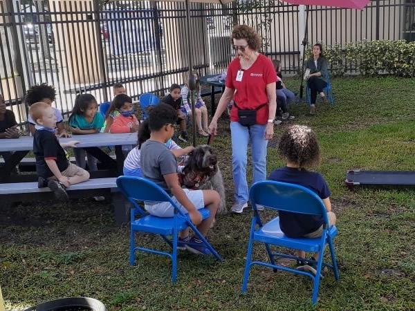 Jolie, the Paws To Read Therapy Dog visited Plumb Elementary during the Great American Teach In.