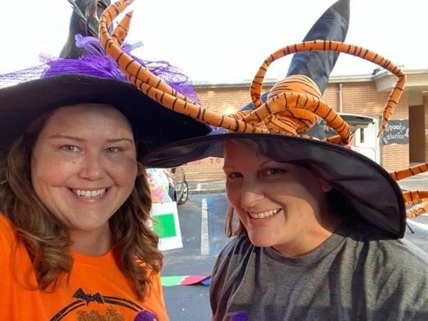 Plumb Elementary teachers wore witches costumes at the school Trunk or Treat.