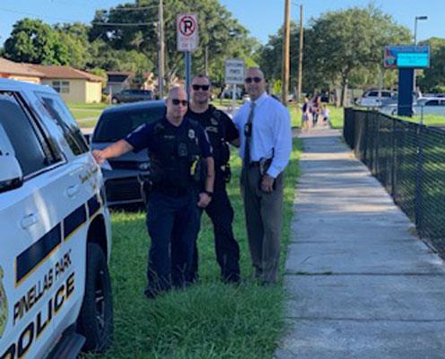 Pinellas Park Police show support for the students of M.K. Rawlings Elementary on the first day of school.