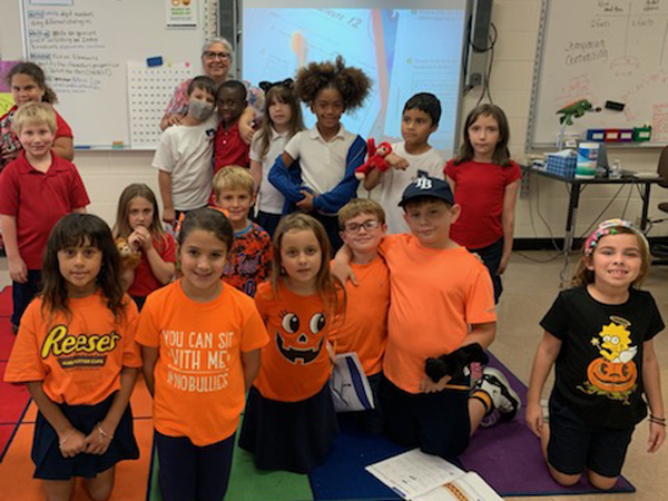 M.K. Rawlings Elementary students wore orange on Unity Day as a commitment to “Unite Against Bullying”.