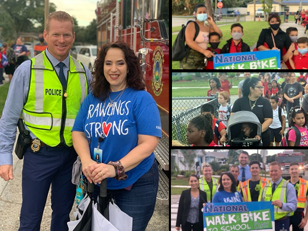 M.K. Rawlings Elementary celebrated National Walk to School Day while being supported by the Pinellas Park Police Dept and Pinellas Park Fire Dept. 