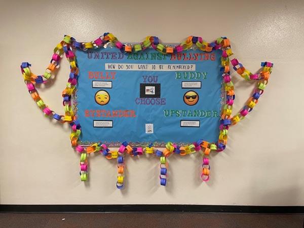 Seminole Middle SAVE club students signed pledges be an upstander. The club created a wonderful bulletin board using the pledges.