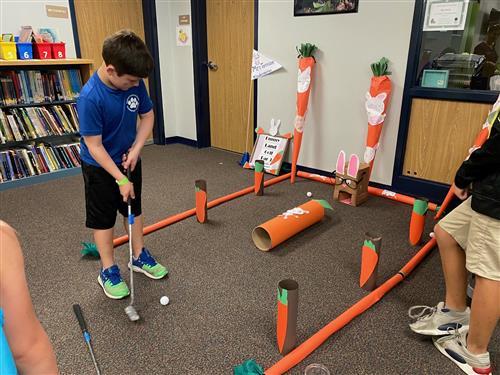 Tarpon Springs Fundamental Elementary School students designed and built a miniature golf course. 