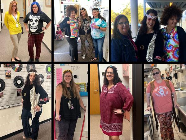 M.K. Rawlings Elementary  staff dress in 70's fashion for the 70th day of school.