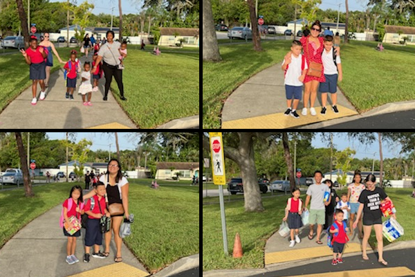 Parents and students arrive at M.K. Rawlings Elementary on first day of school. 