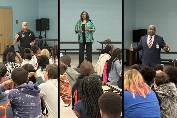 Bay Point Elementary celebrated Black History Month by inviting keynote speakers to speak with scholars about the importance of making the right academic and behavioral choices starting now. Keynote speakers were Schools Police Chief Luke Williams, St. Pete College President, Dr. Tonjua Williams and