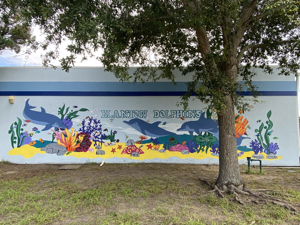 PCS Visual Arts Summer Mural Camps created a school mural at Blanton Elementary School. 