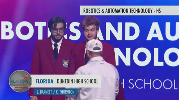 Dunedin High students James Barnett and Kenneth Cole Thornton won Silver for Robotics and Automation at the Skills USA Championships.