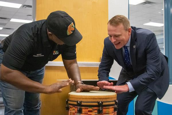 Superintendent Kevin Hendrick stopped by a few schools to say hi, learn some new things and even play the drums.