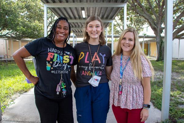 Teachers are ready for students on the first day of school. 