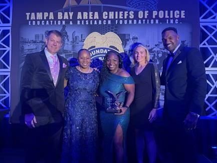 Gibbs High School Resource Officer Grace Albritton was awarded the Unsung Hero Award by the Tampa Bay Chiefs Foundation. The award recognizes her dedication to meeting the needs of students. Officer Albritton is the founder of the Gibbs Grab and Go Boutique, which provides school supplies, toiletrie