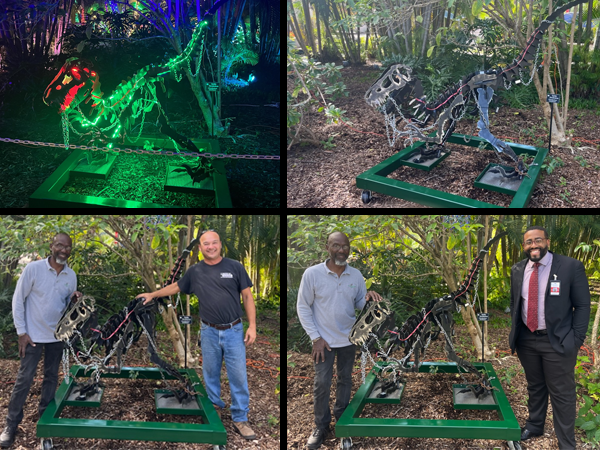 The Florida Botanical Gardens and Pinellas Technical College teamed up on a community project to enhance the festival of lights.  The PTC Welding department created a raptor sculpture and the Electronic Systems Integration and Automation (ESIA) program wired the lights to add dimension to the sculpt