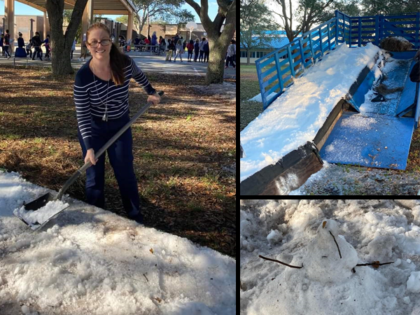 Walsingham Elementary school celebrated Snow Day. Principal Quinn Williams kicked off the celebration with shoveling snow.