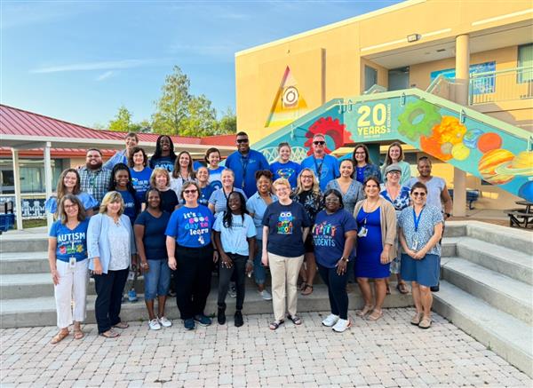 Jamerson Elementary staff dressed in blue to recognize Autism Acceptance Month.