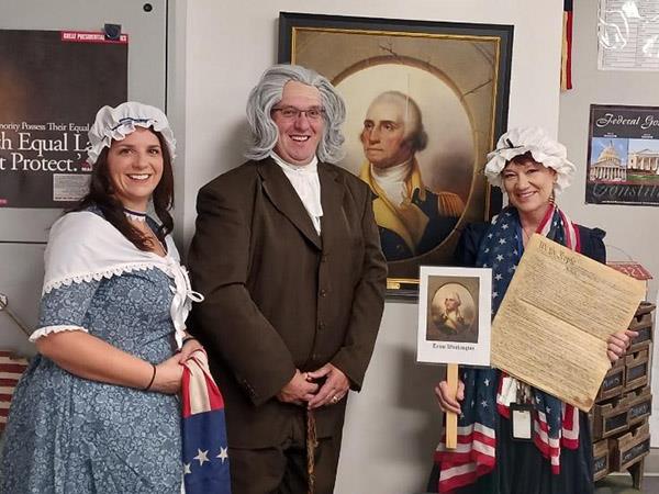 Principal Miller and teachers Jarred Shaw and Karen Midkiff celebrated Constitution Day at Pinellas Park Middle School.