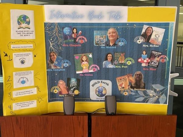 Tarpon Springs Elementary set up an Interactive Book Talk outside the school media center.