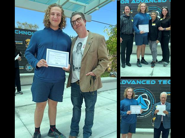 Lakewood High junior, Logan Moore received the Anne Frank Humanitarian award from the Florida Holocaust Museum.