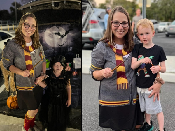 Orange Grove Elementary School Kindergarten teacher Mrs. Gallace, celebrated Trunk or Treat with students. 