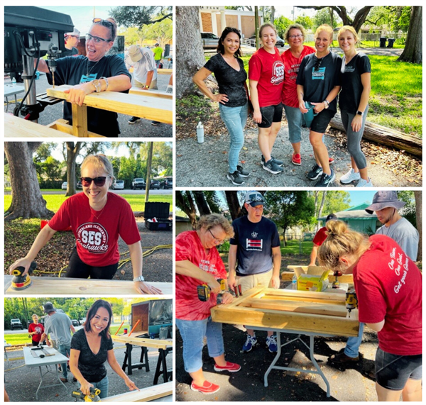 Sutherland Elementary staff members volunteered their time earlier this month to make beds for the Sleep in Heavenly Peace organization, which provides beds to children and families in need. 