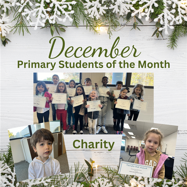  December Primary Students of the Month for Charity