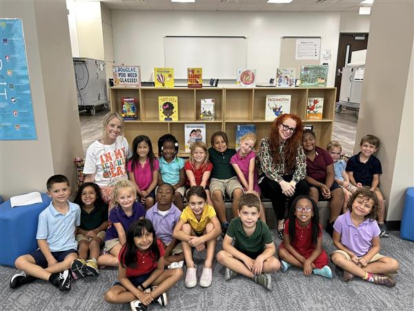 1st Grade Teacher Ms. Hobbs & Her Class in the Library with Ms. Myers