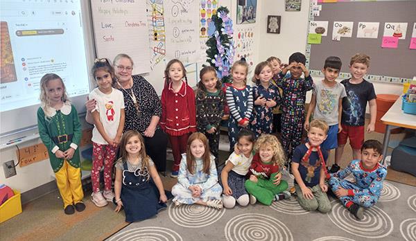 Mrs. Bellan's Kindergarten class at Orange Grove Elementary made ornaments and held a pajama party to celebrate the holidays.