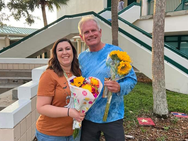 Frontier Elementary celebrated Teacher of the year Kerrie Doughty and Support staff of the year Rob Tillman. 