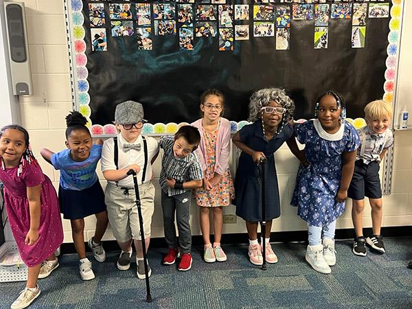 M.K. Rawlings Elementary celebrated 100 days of learning. Students and staff dressed as their 100-year-old self.