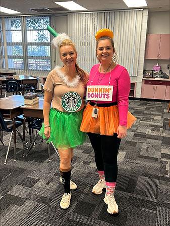 Lake St. George Elementary staff dressed as coffee and donuts for Halloween.