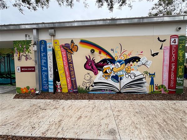 Garrison Jones Elementary has several book murals that have been painted by a local artist on the media center. The students absolutely love talking about the books being represented.