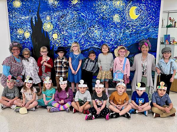 Ms. O & Ms. D's Pre-K class at Orange Grove Elementary dressed up like old people to celebrate 100 days of school.
